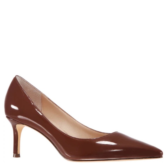 NINA WOMENS MOCHA PATENT LEATHERETTE MID-HEEL CLASSIC PUMP - Picture 1 of 3